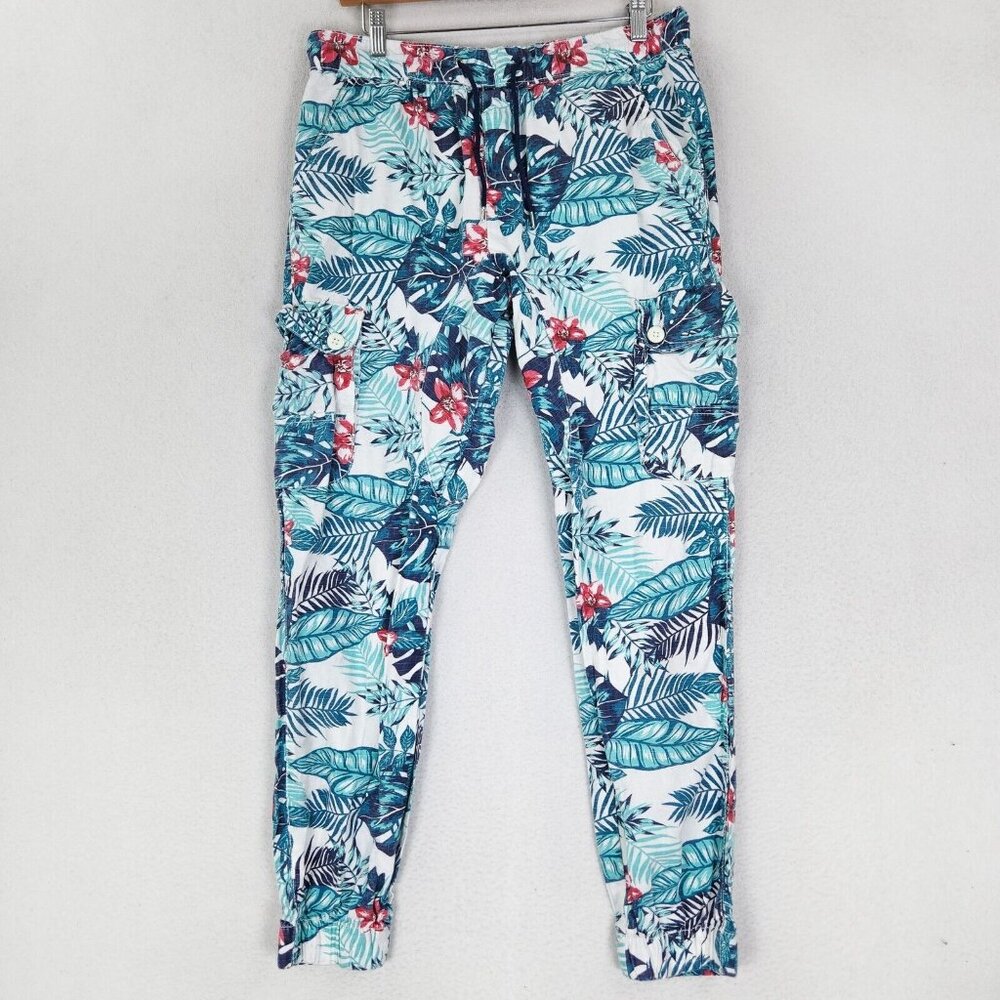 Another Hype Piece Pants Mens Large Blue Floral AHP Hawaiian Ripstop Joggers